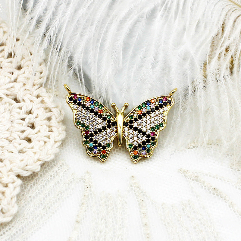 Wholesale Copper Micro Inlaid Color Zirconium Butterfly DIY Jewelry Accessories